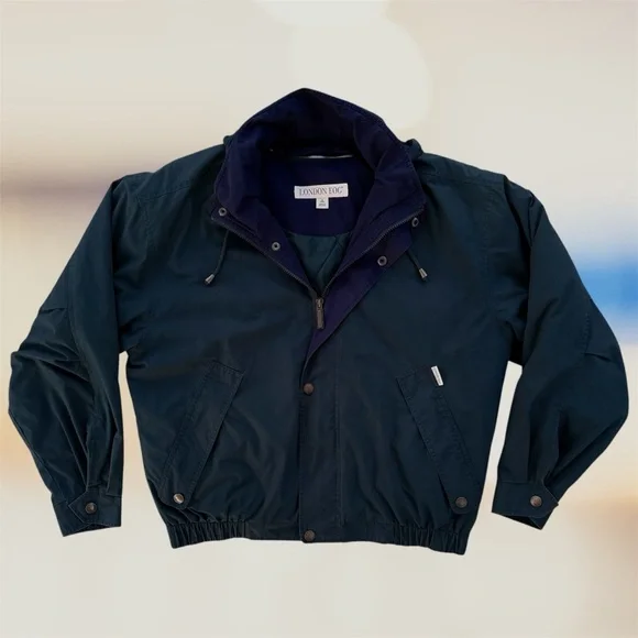 London Fog Green and Navy Blue Bomber Jacket with Removable Liner, Men's Medium - Picture 1 of 10